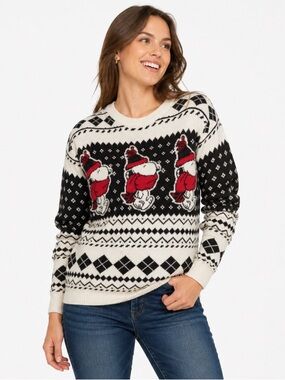 Peanuts Snoopy Unisex Medium Black & Tan Fair Isle Christmas Sweater NEW